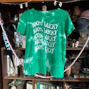 Doe 100% lucky green tie dye tee sz medium